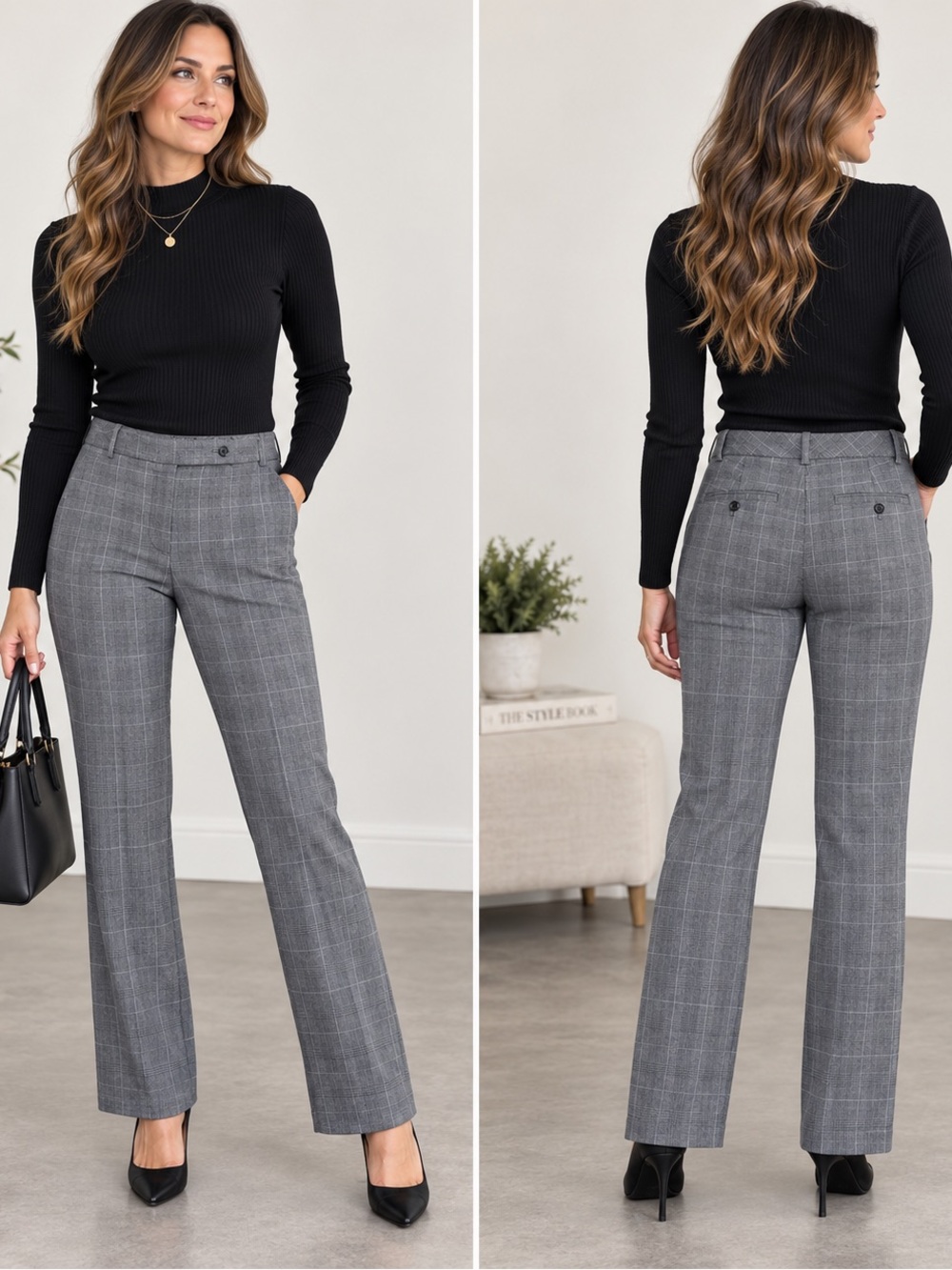The Limited Drew Fit Size 0 Gray Plaid Trousers Windowpane Workwear Pants